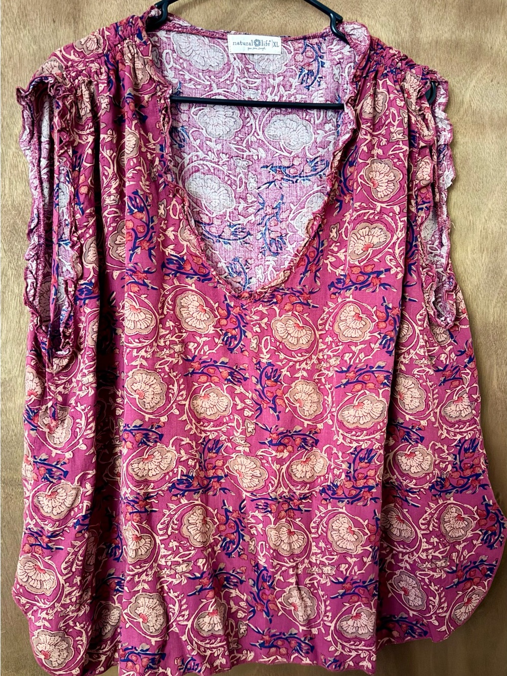Natural Life Women's Burgundy Boho Print V-Neck Top